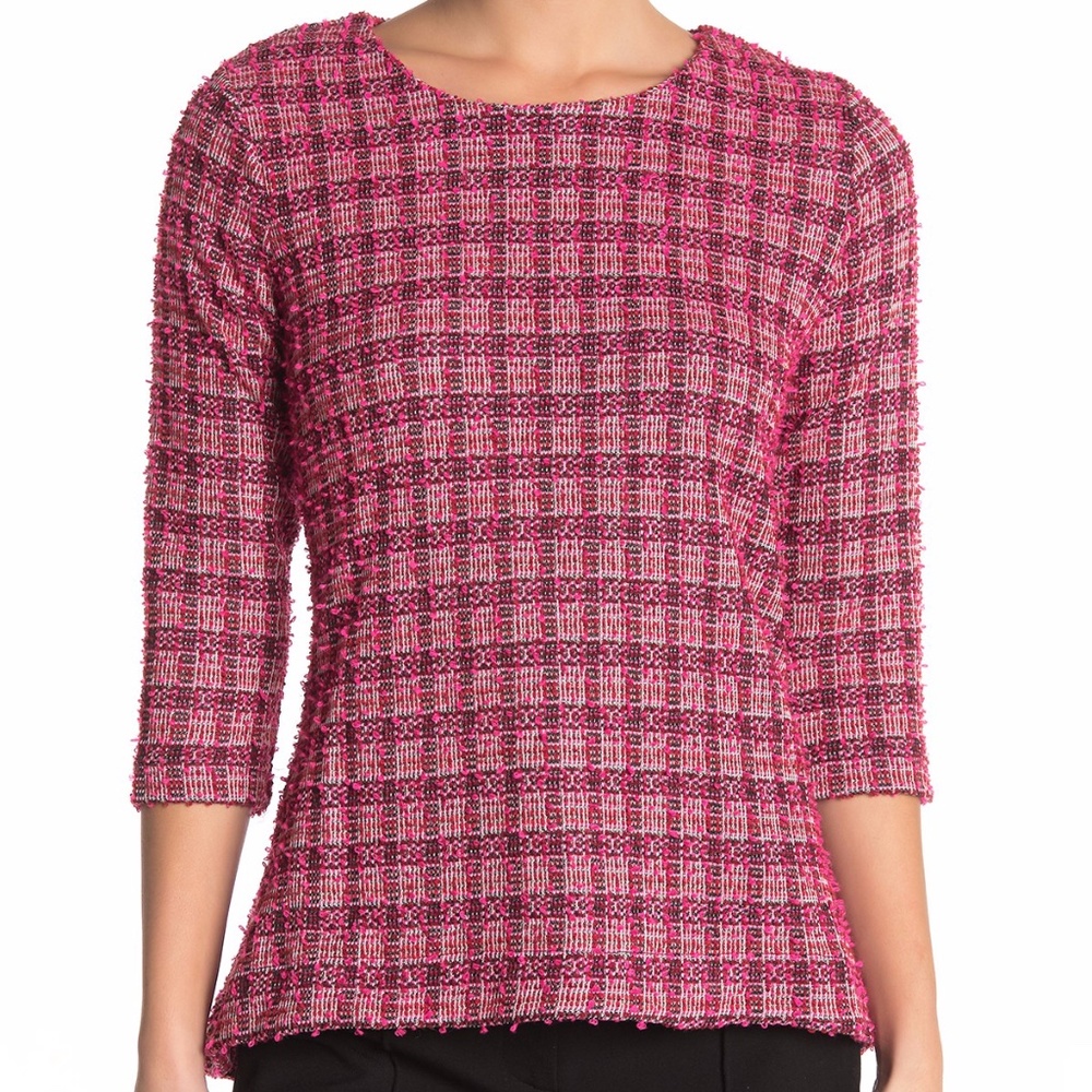 NWT Melloday 3/4 Sleeve Structured Tweed Top Pink